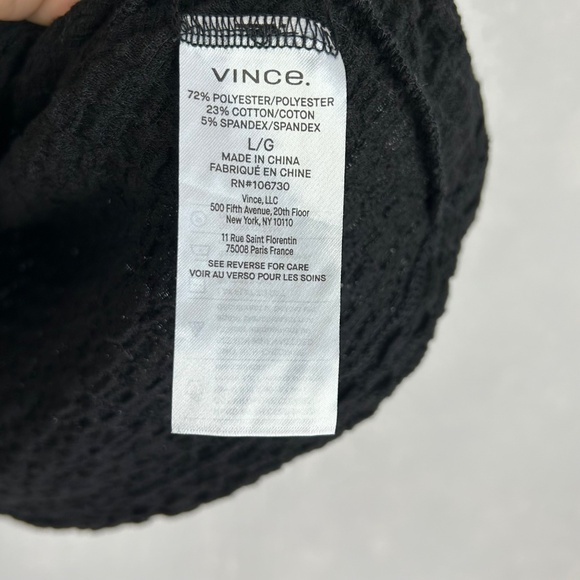 Vince women size L v-neck smocked textured top black cotton stretch - Picture 9 of 10